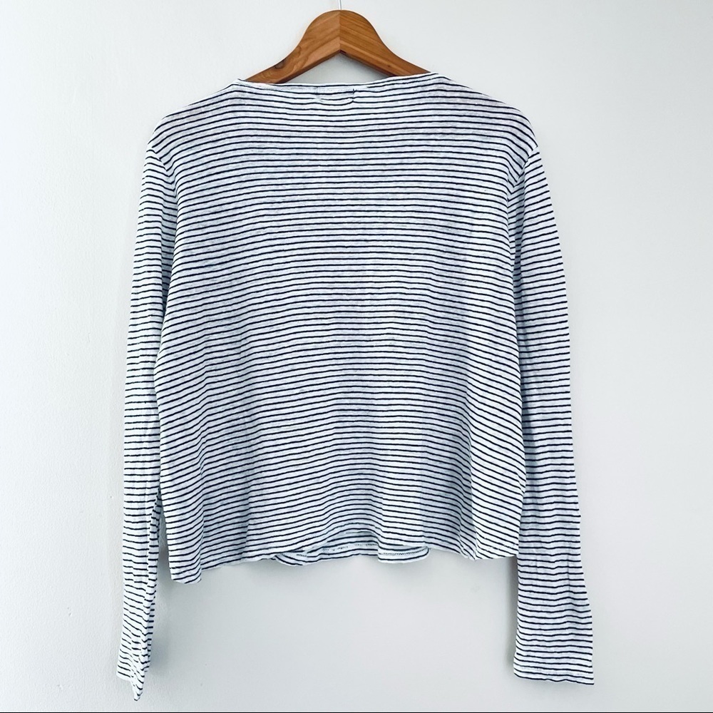 GAP Black White Stripes Striped Stripe 100% Linen Top Large Minimalist - Picture 5 of 8